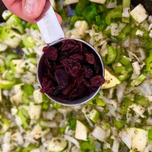 Adding Dried Cranberries to the stuffing