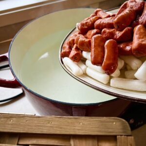 Cooking Rice Cake and Sausage