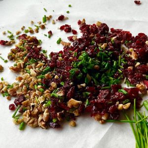 chopped nuts and herbs