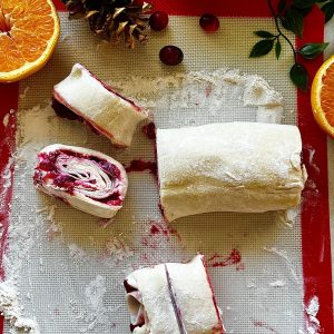 cutting turkey cranberry pinwheels