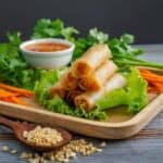 pork spring roll with peanut sauce