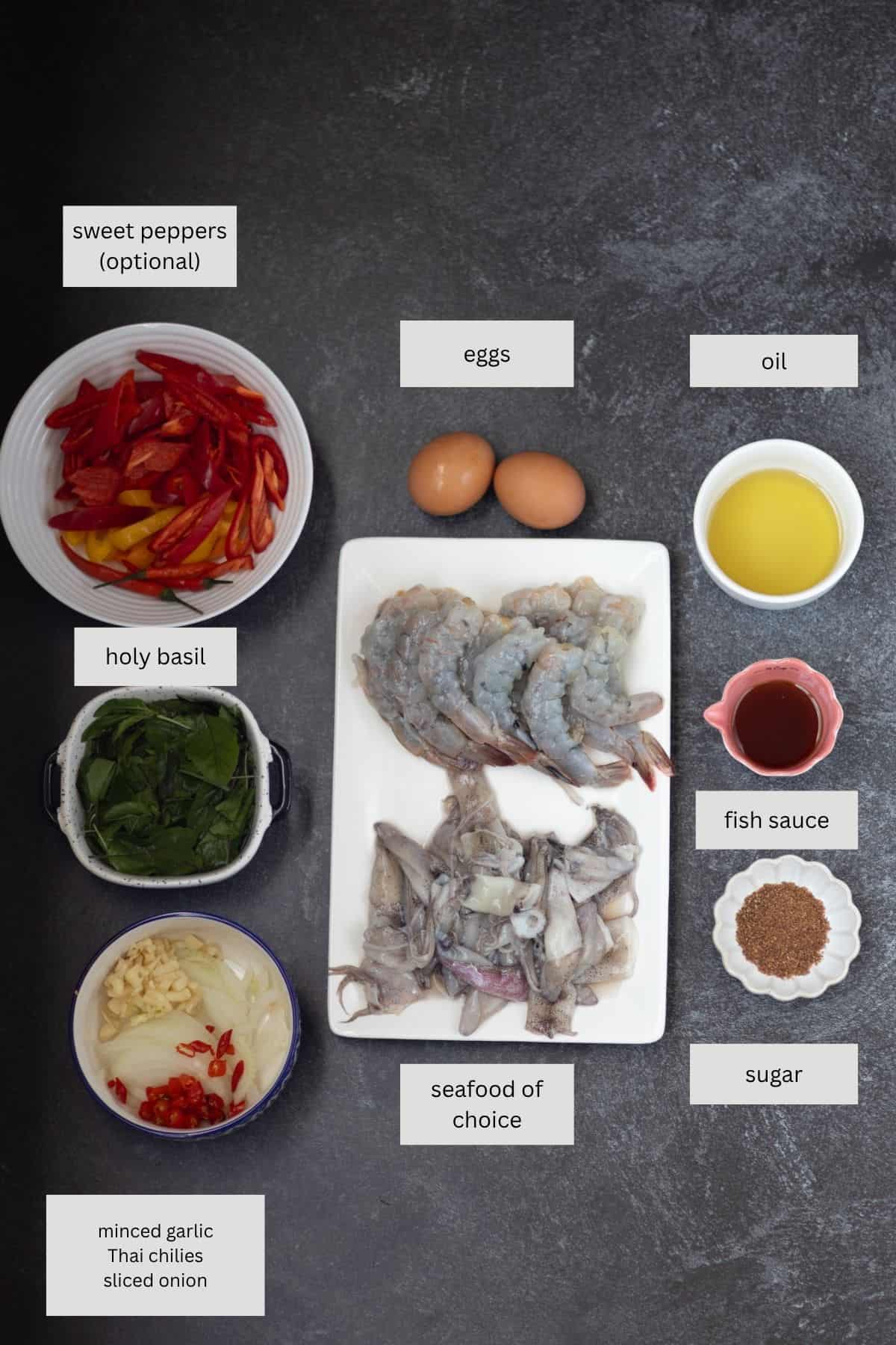 Seafood and Holy Basil Stir Fry Ingredients