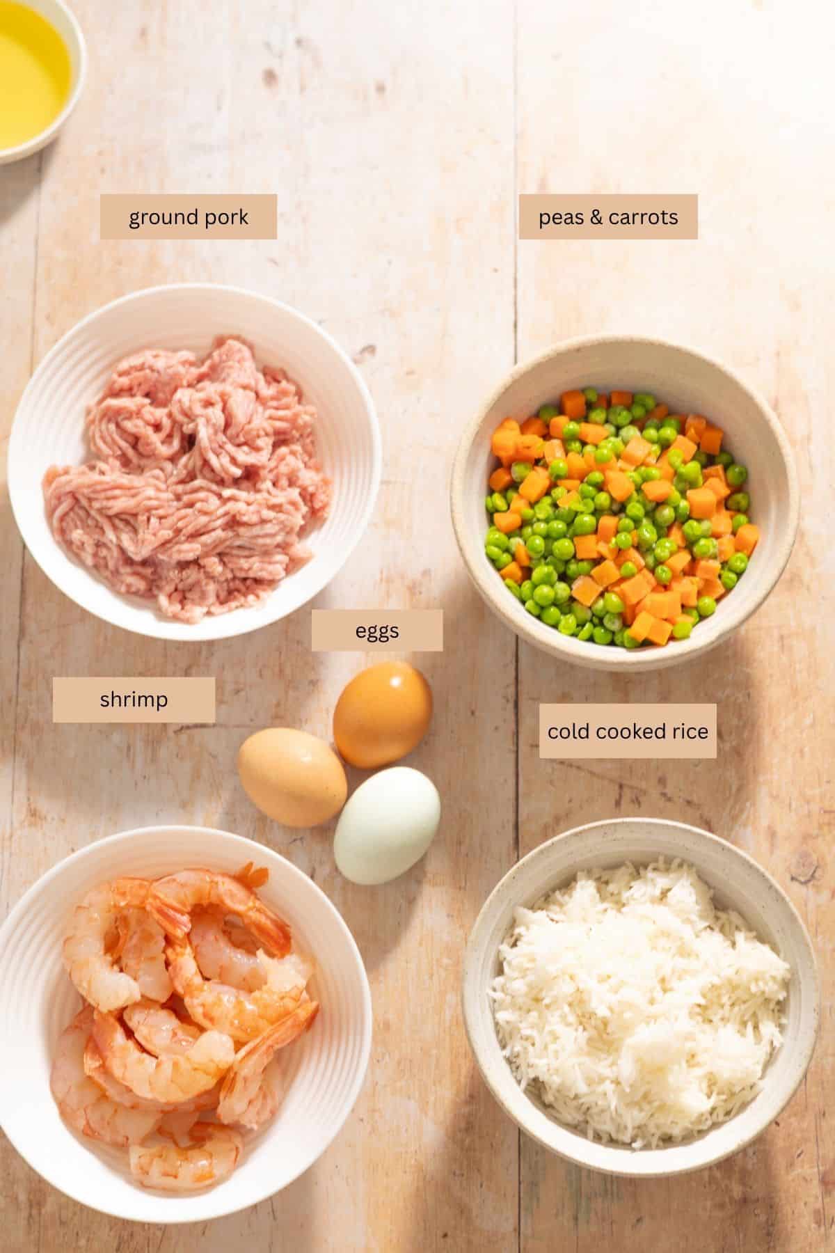 main ingredients for pork and shrimp fried rice