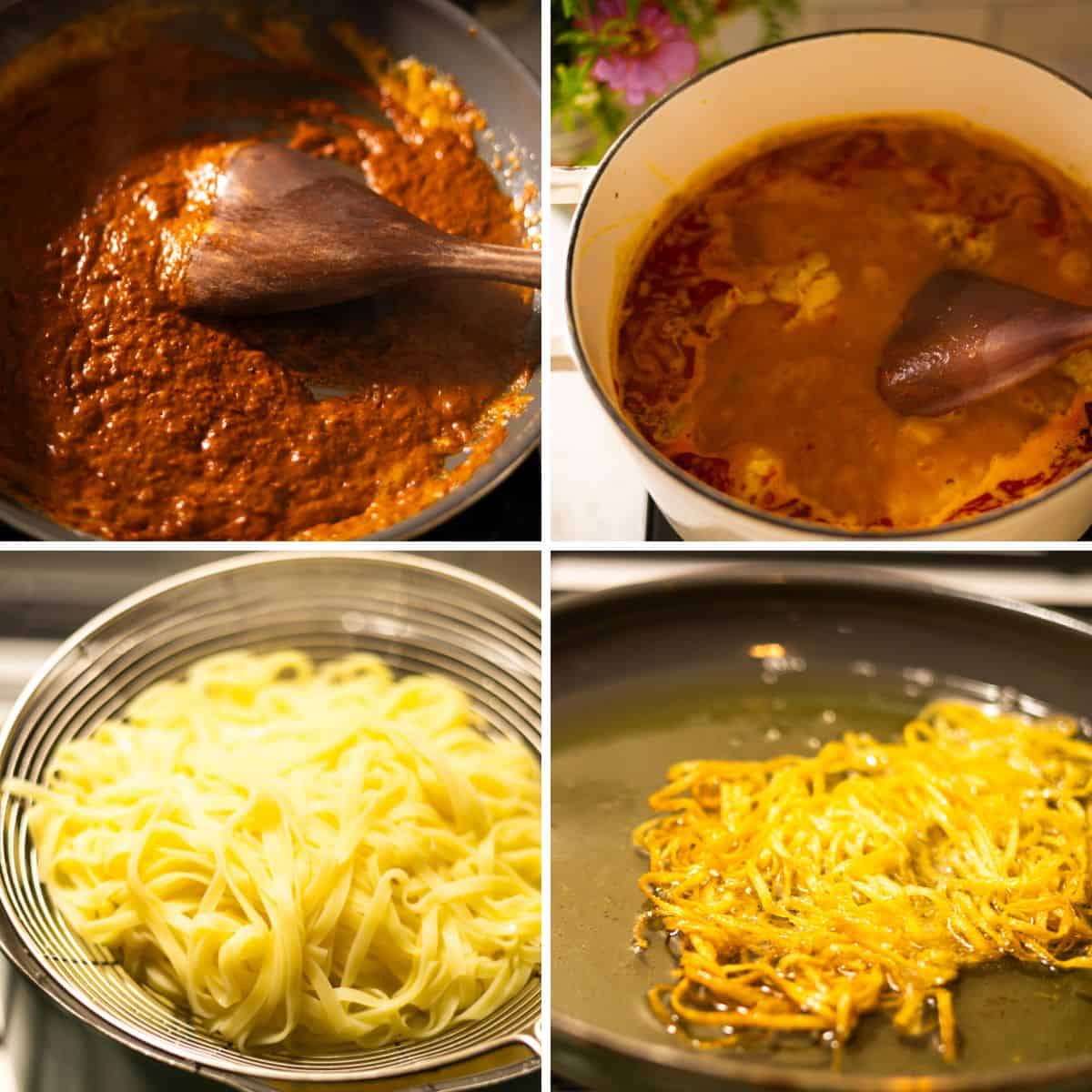 Cooking chicken and making curry paste at the same time