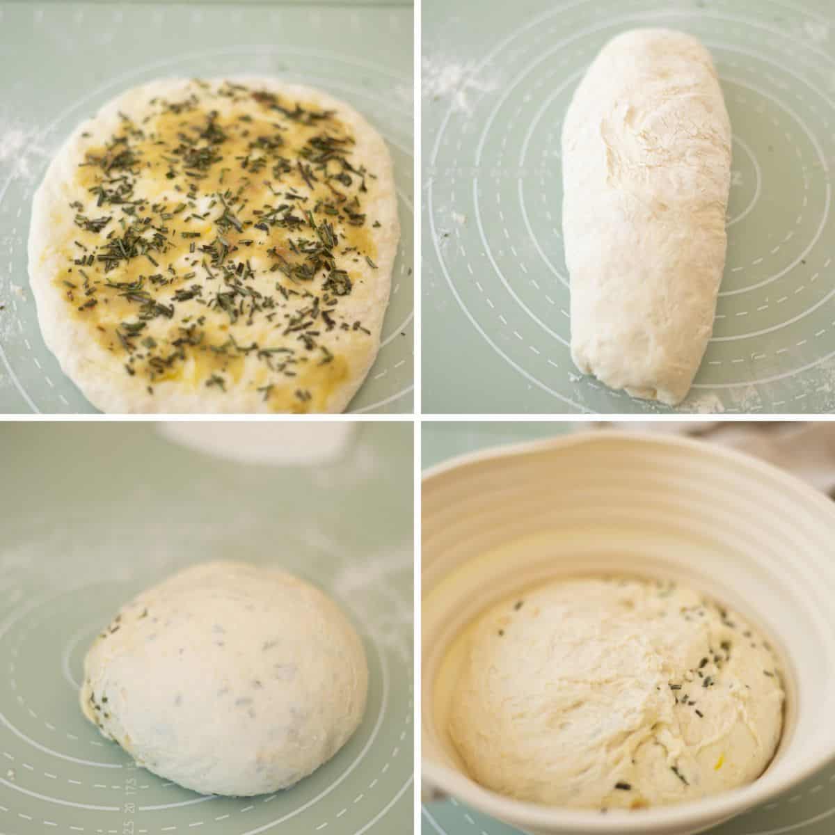 Adding roasted garlic and rosemary to the dough