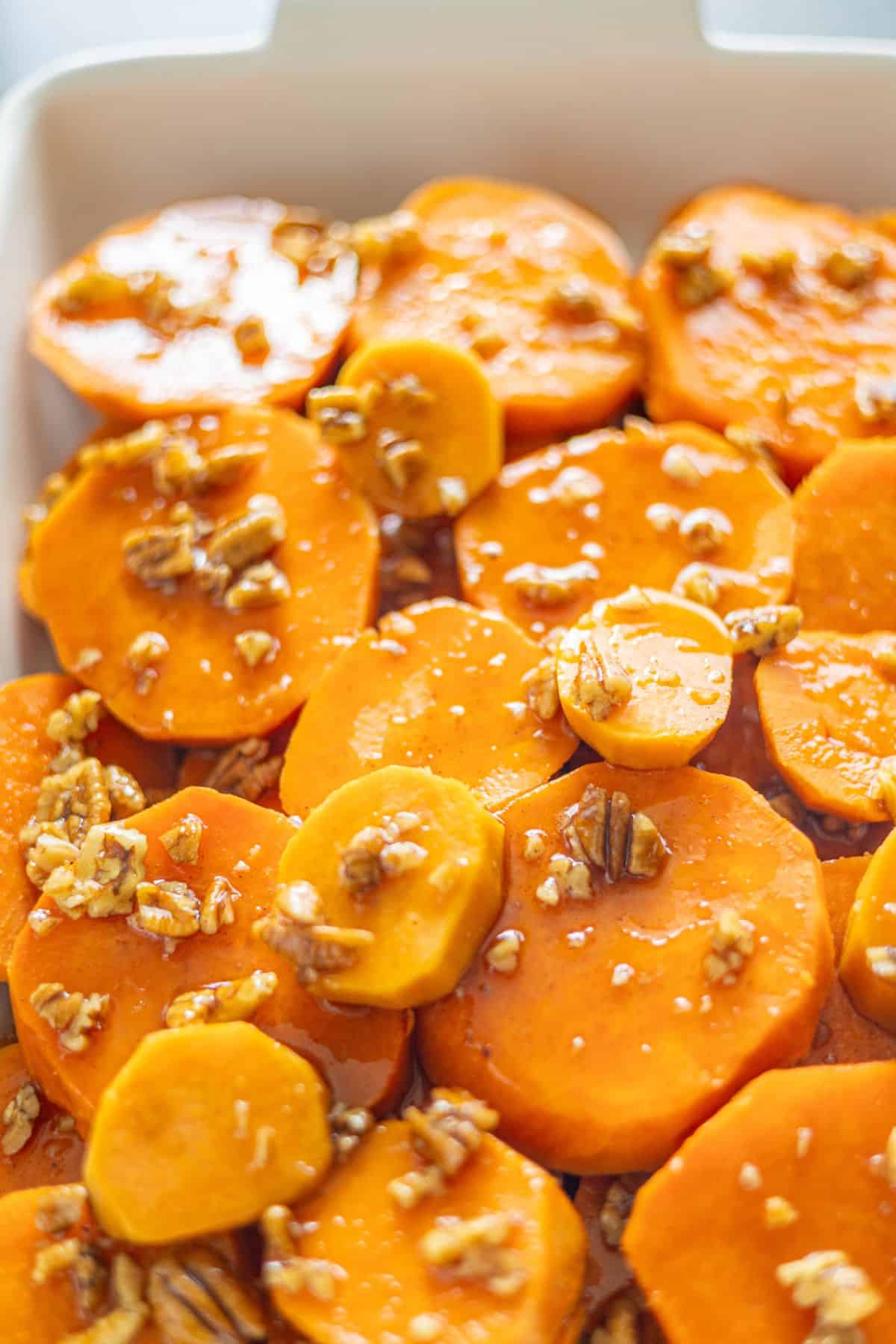 Preparing candied yams for oven roasting