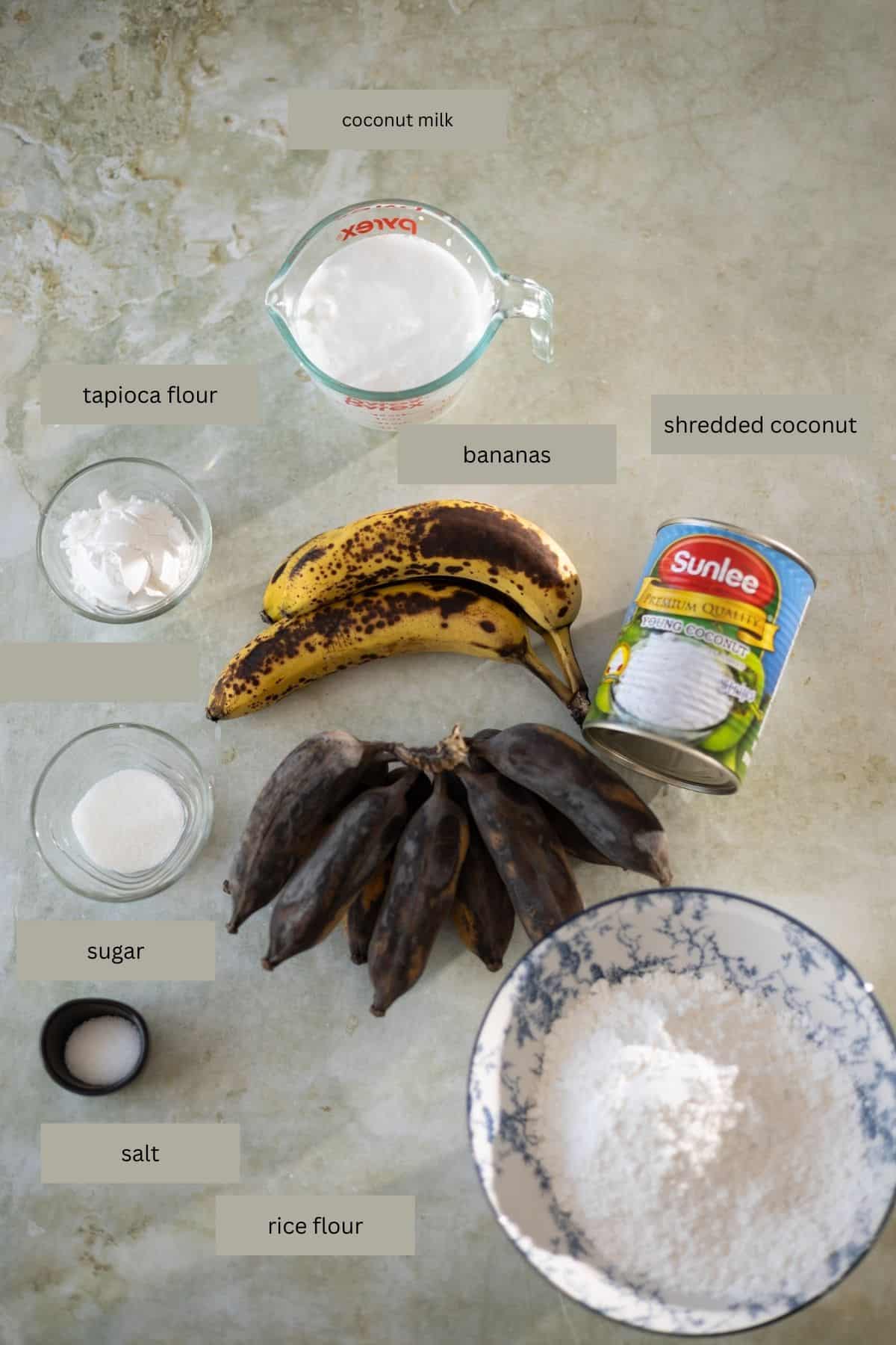 Thai steamed banana cake ingredients